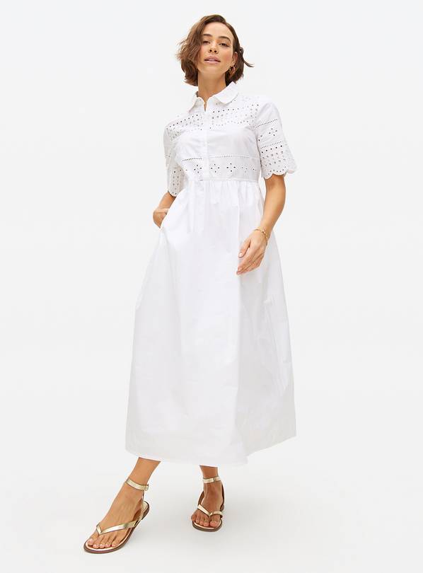 White Broderie Midaxi Shirt Dress 14