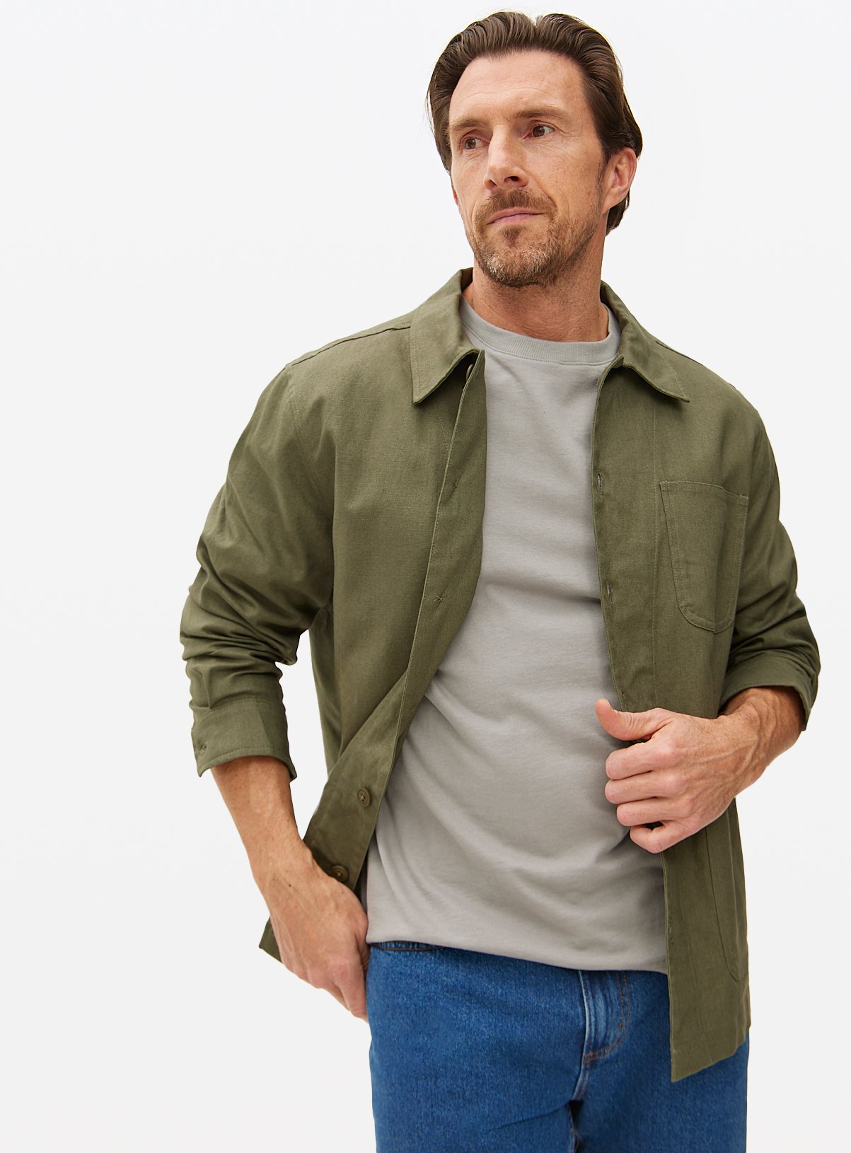 Men's Khaki Linen Overshirt