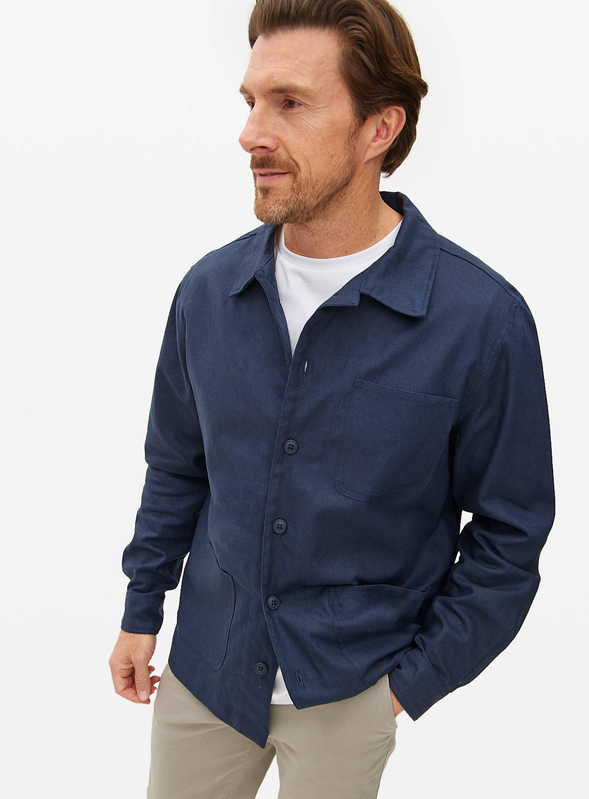 Navy Linen Overshirt XL - Image 1