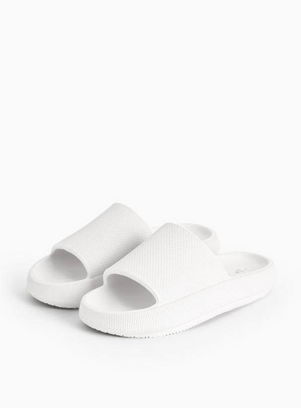 White Textured Chunky Sole Sliders 3