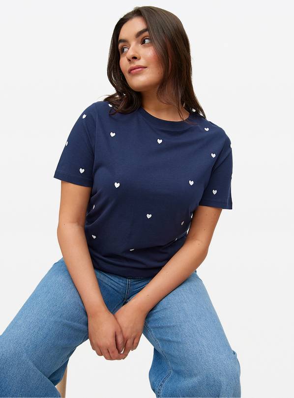 Navy Heart Embroidered  Regular Fit T-Shirt 6