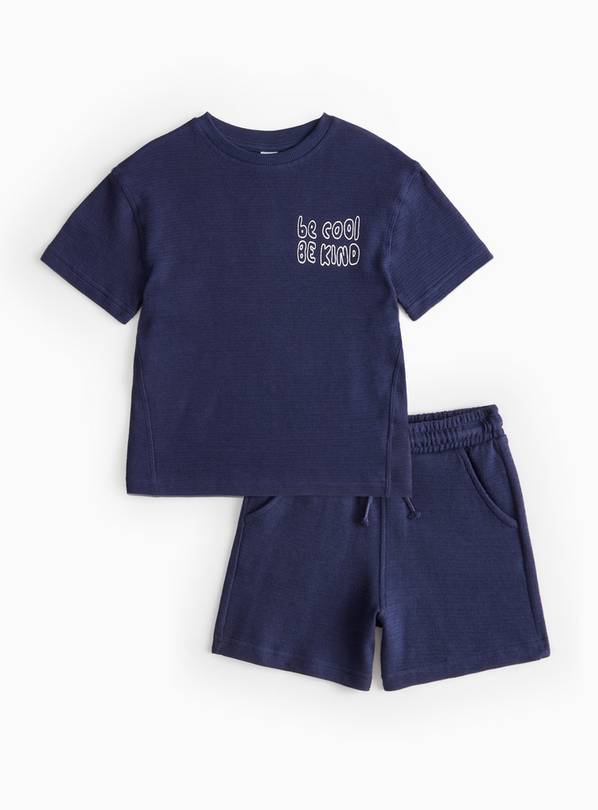 Navy Be Cool, Be Kind Textured T-Shirt & Shorts Set 1-2 years