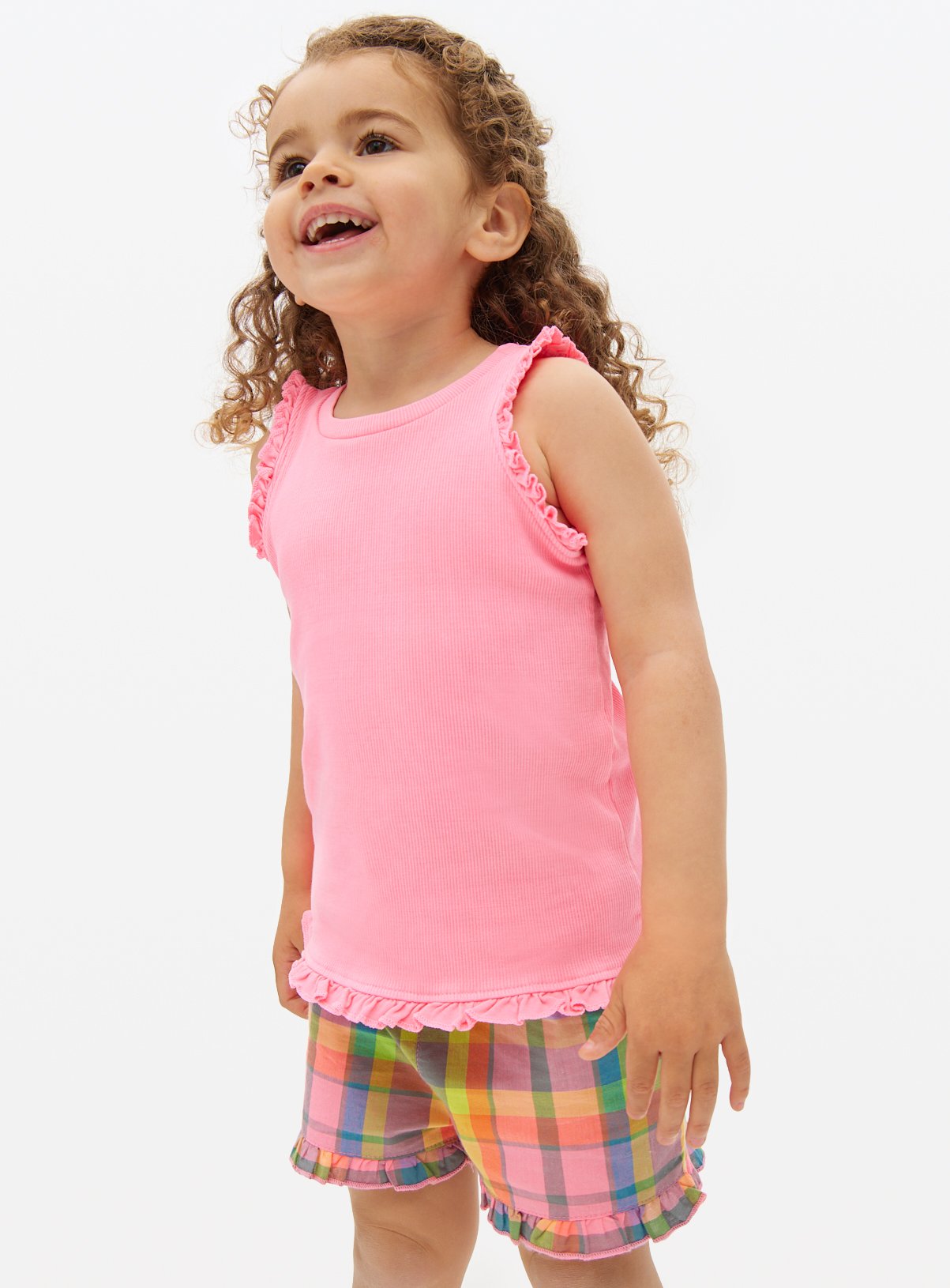 Pink Pink Ribbed Pyjama Vest & Check Shorts (9-10 Years) - Tu by Sainsbury's