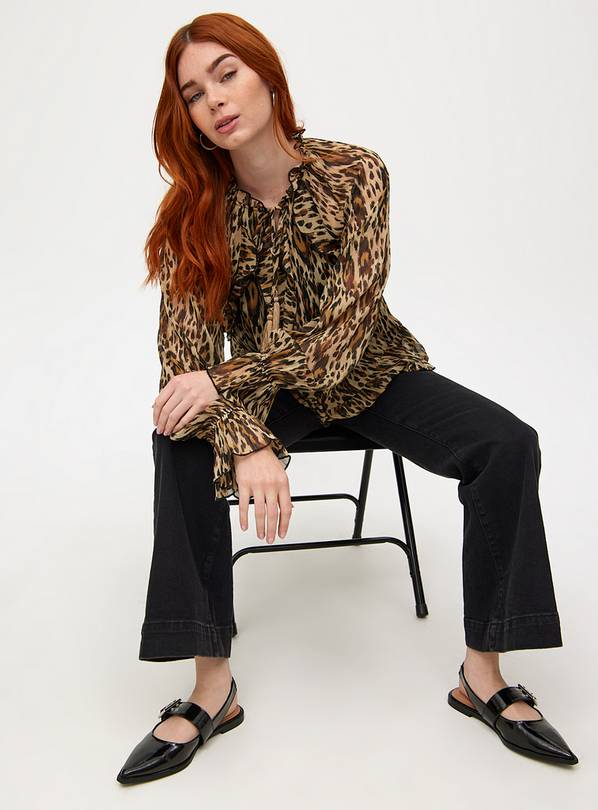 Leopard Print Ruffle Trim Long Sleeve Top 14