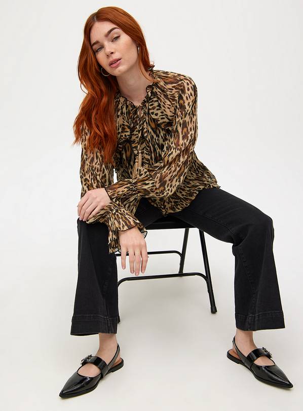 Leopard Print Ruffle Trim Long Sleeve Top 6