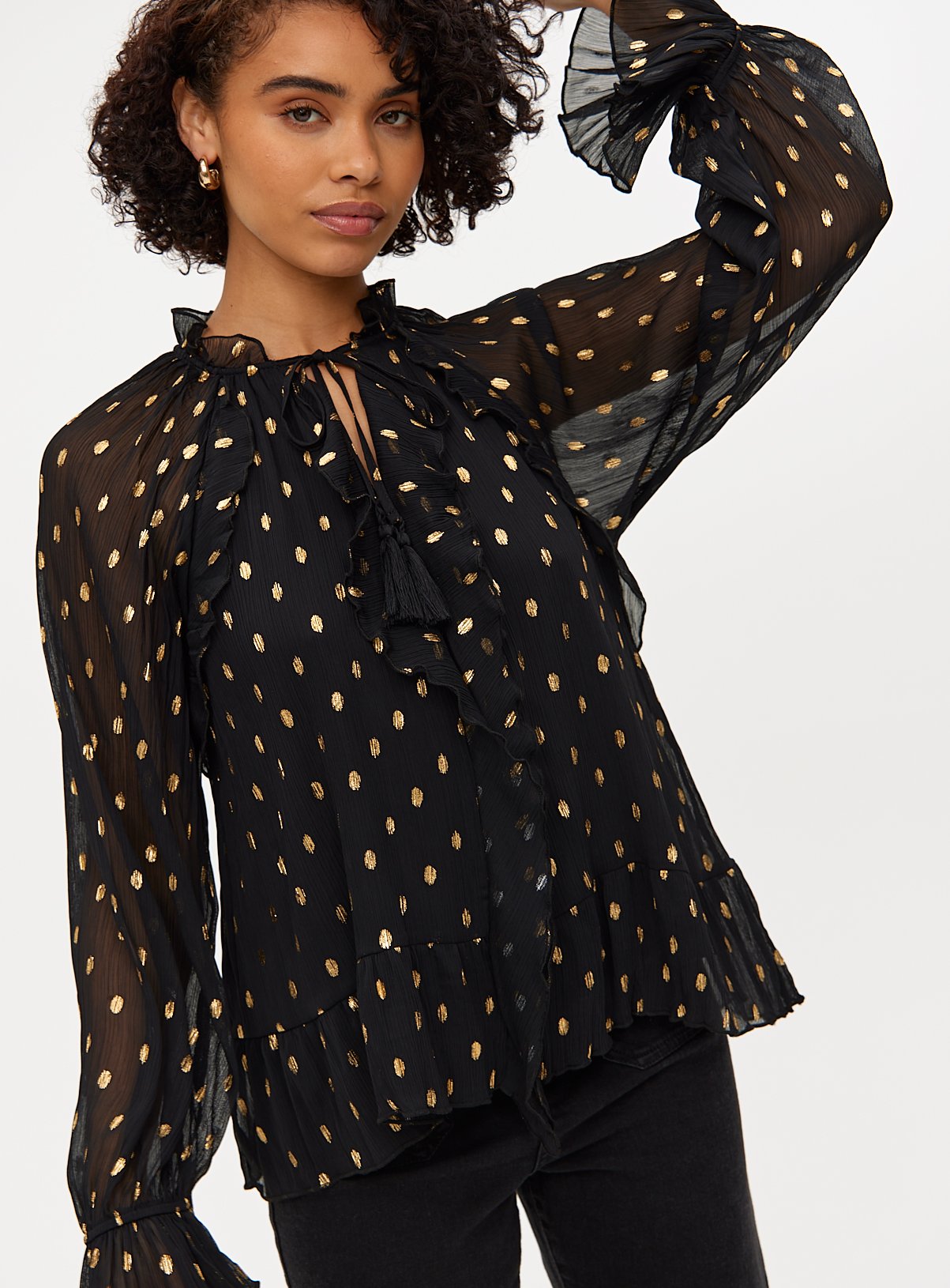 Black Chiffon Foil Print Romantic Blouse 12 - Image 1 thumbnail
