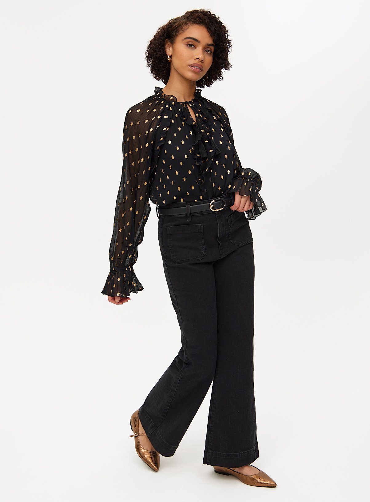 Black Chiffon Foil Print Romantic Blouse 12 - Image 2 thumbnail