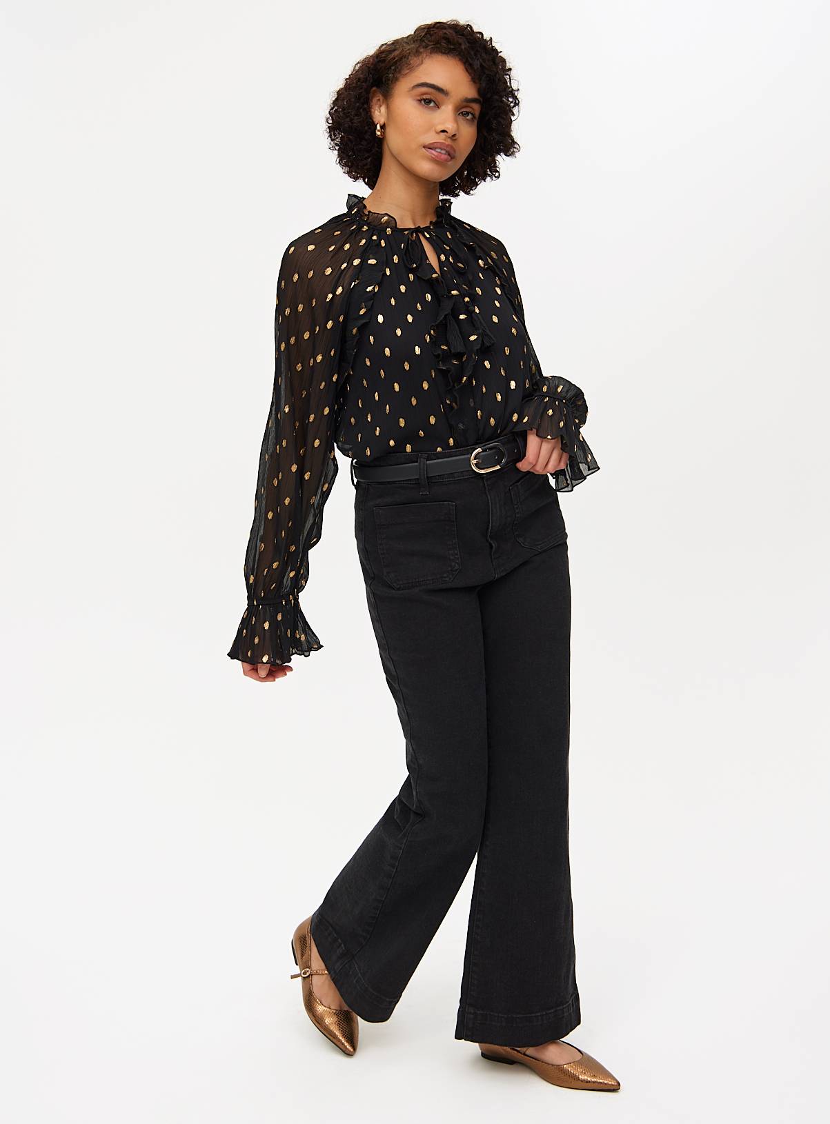 Black Chiffon Foil Print Romantic Blouse 12 - Image 2