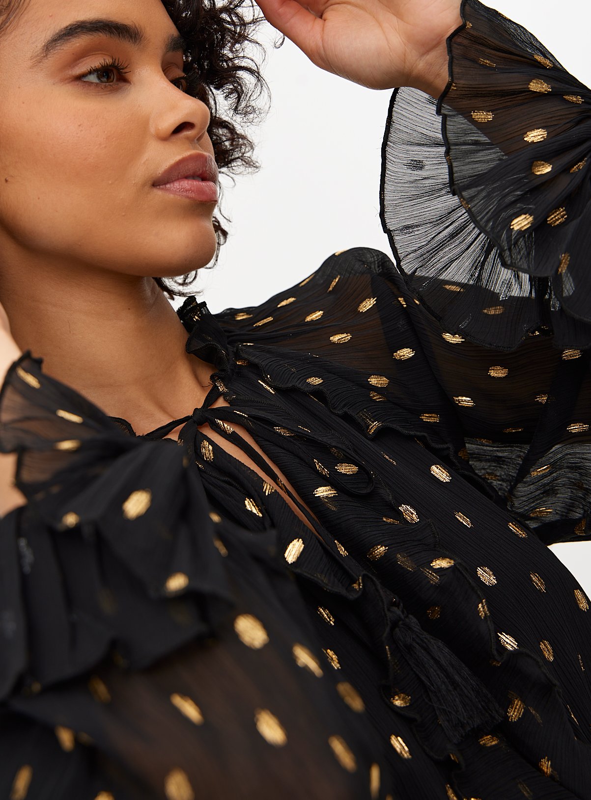 Black Chiffon Foil Print Romantic Blouse 12 - Image 3 thumbnail