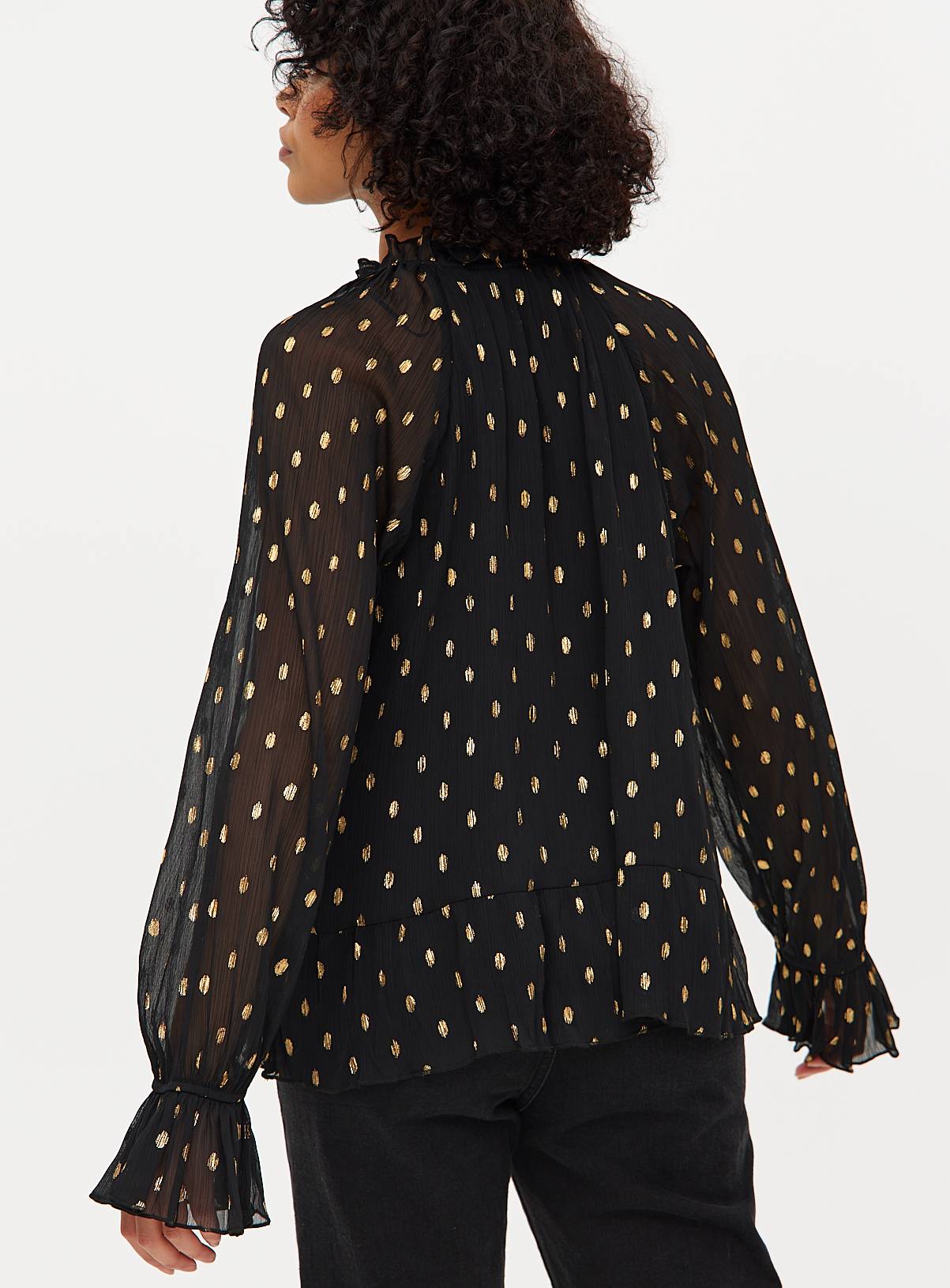 Black Chiffon Foil Print Romantic Blouse 12 - Image 4