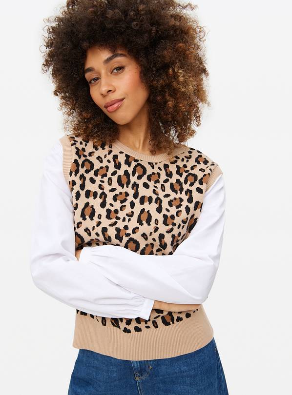 Camel Leopard Print Knitted 2 in 1 Jumper 16