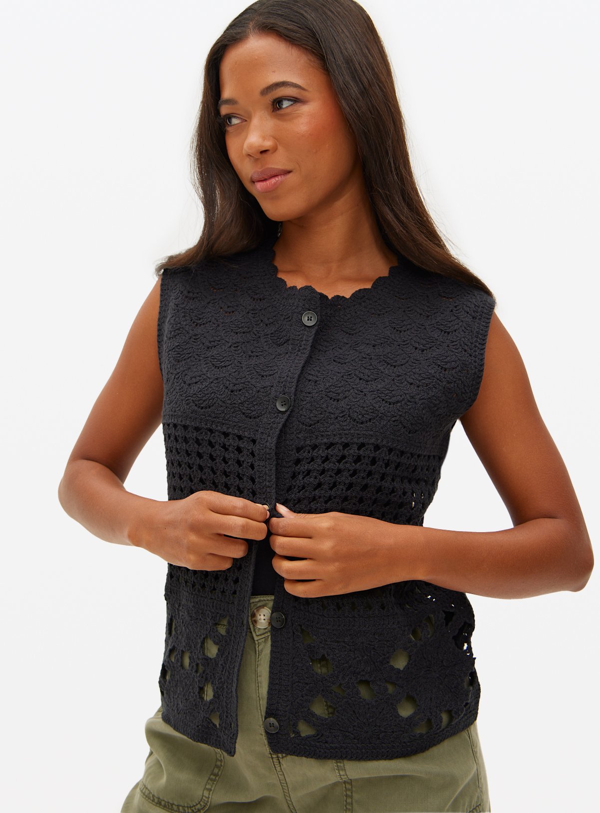 Black Mixed Stitch Crochet Tank M - Image 1 thumbnail