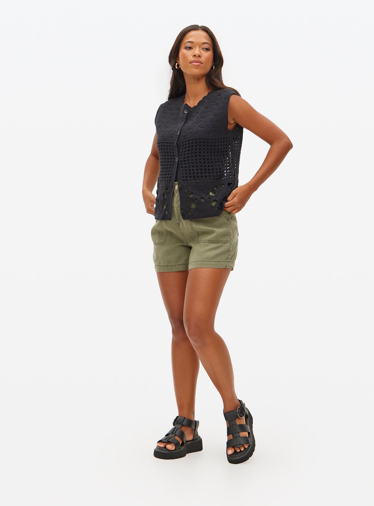 Black Mixed Stitch Crochet Tank M - Image 2 thumbnail