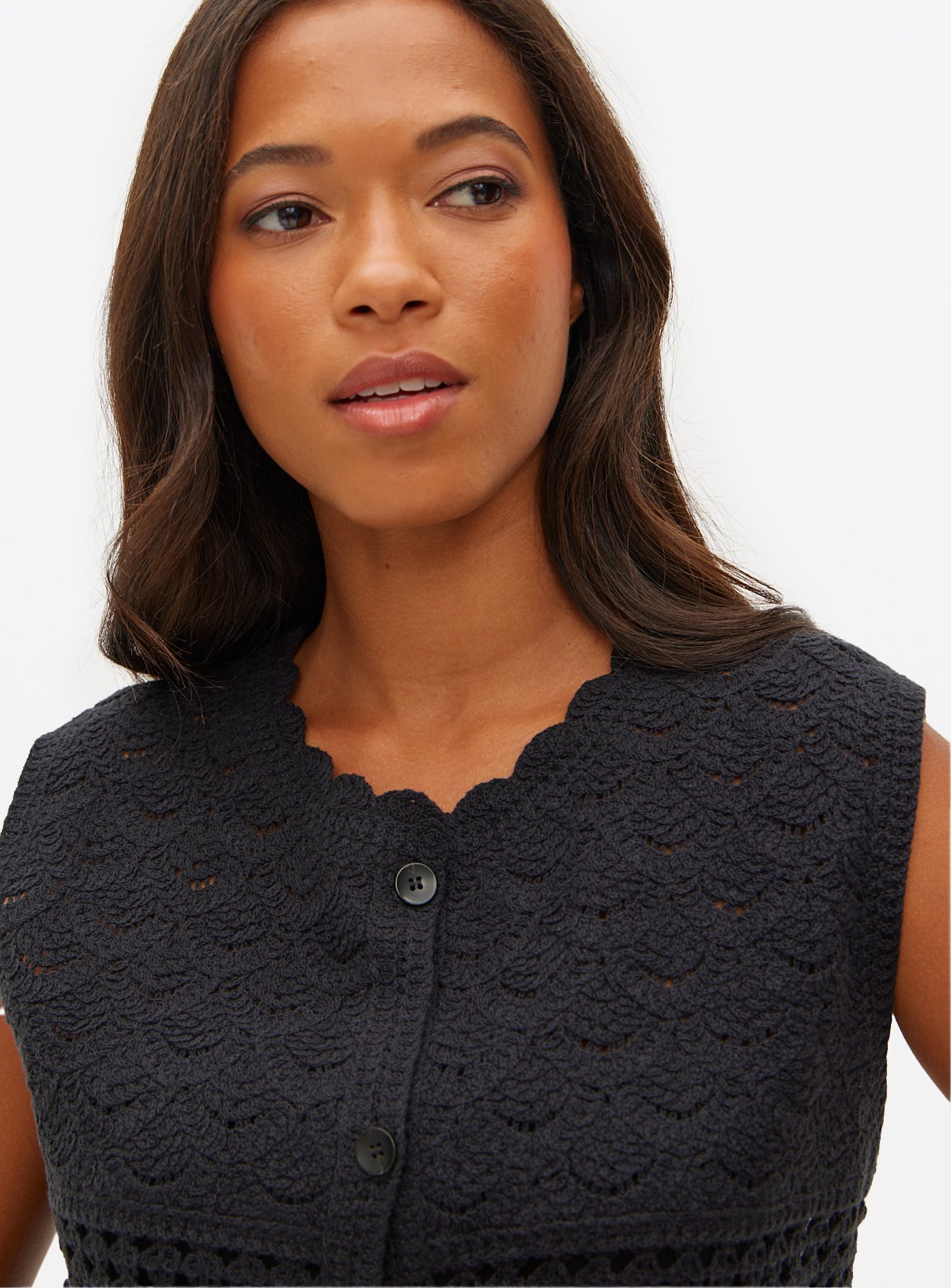 Black Mixed Stitch Crochet Tank M - Image 3 thumbnail