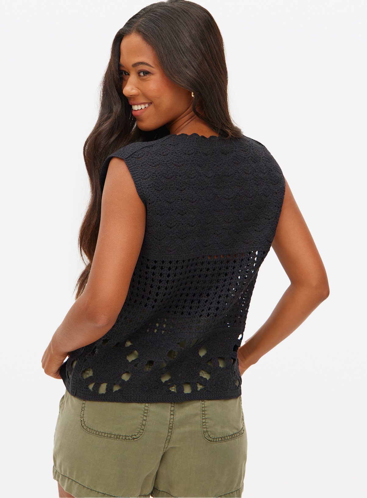 Black Mixed Stitch Crochet Tank M - Image 4 thumbnail