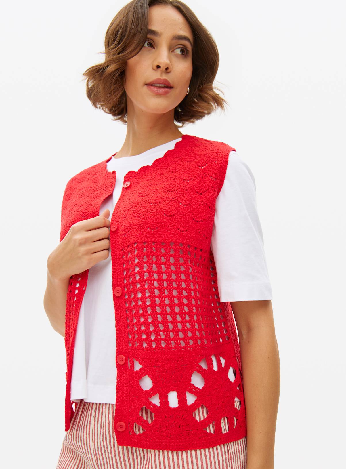 Red Mixed Stitch Crochet Tank L - Image 1