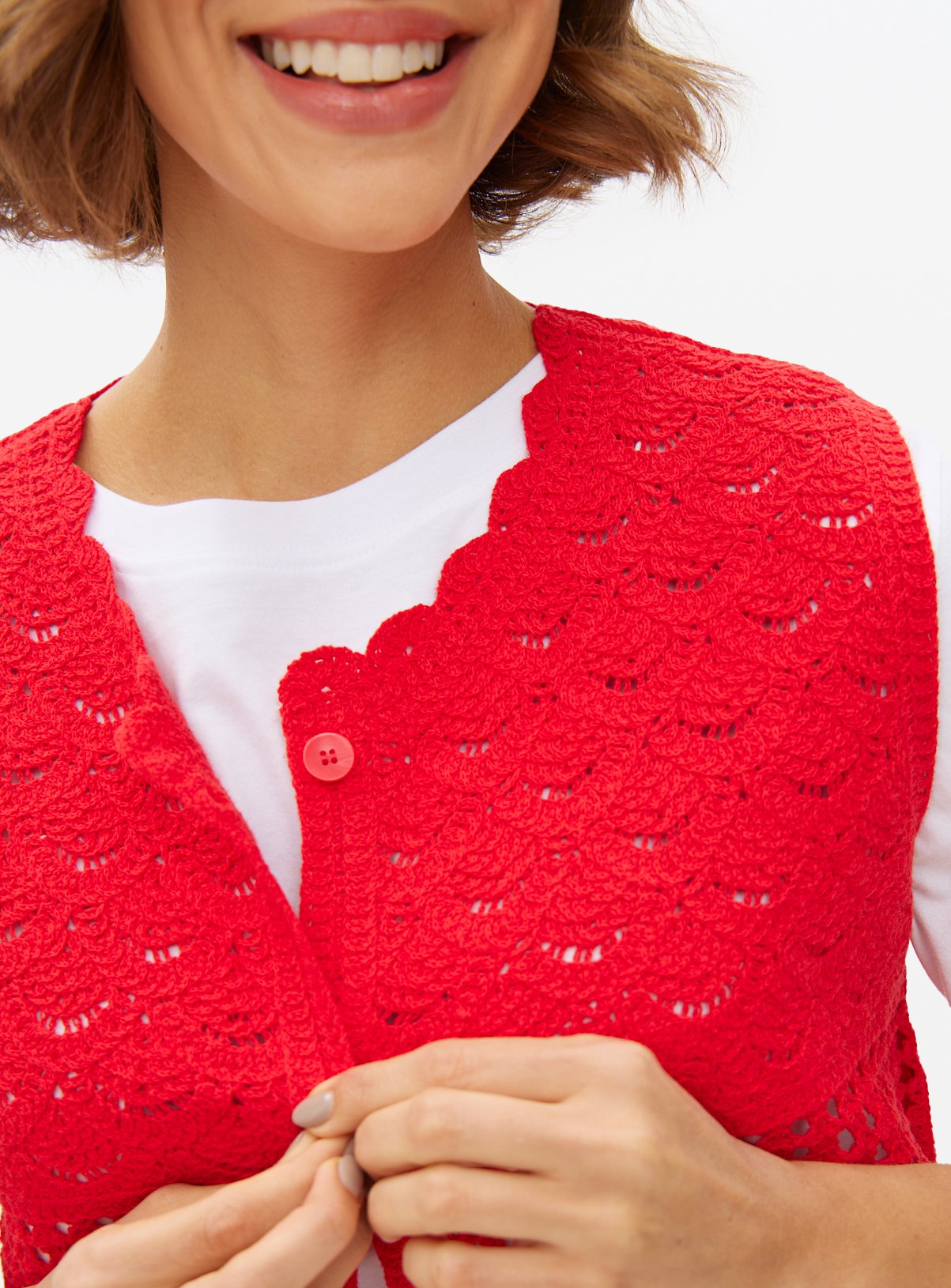 Red Mixed Stitch Crochet Tank L - Image 3 thumbnail