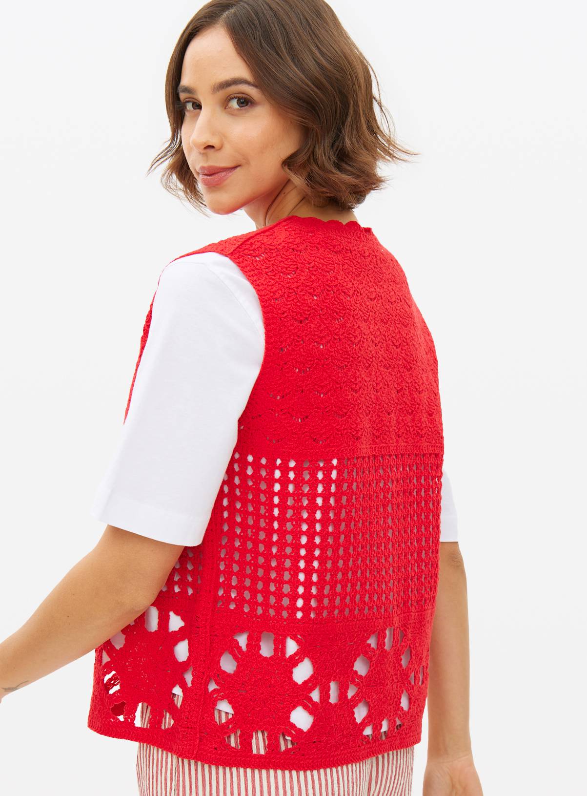 Red Mixed Stitch Crochet Tank L - Image 4