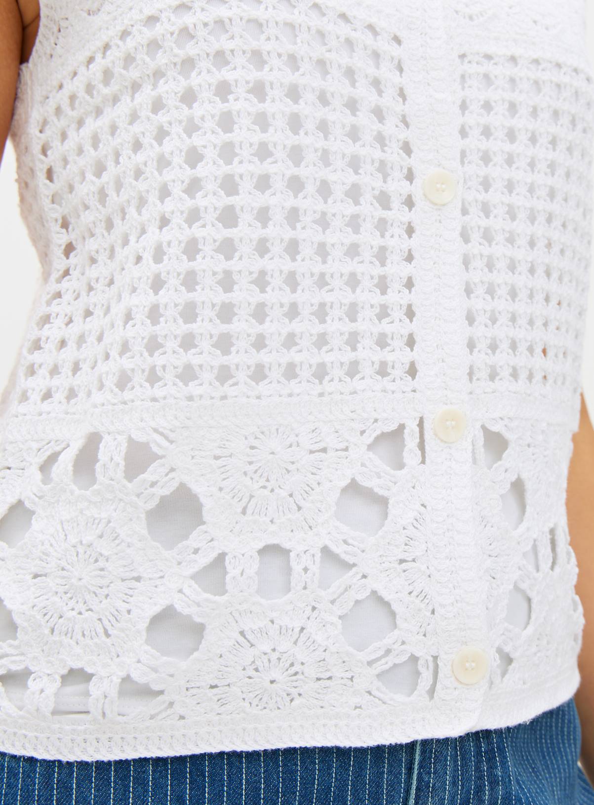 White Mixed Stitch Crochet Tank M - Image 2