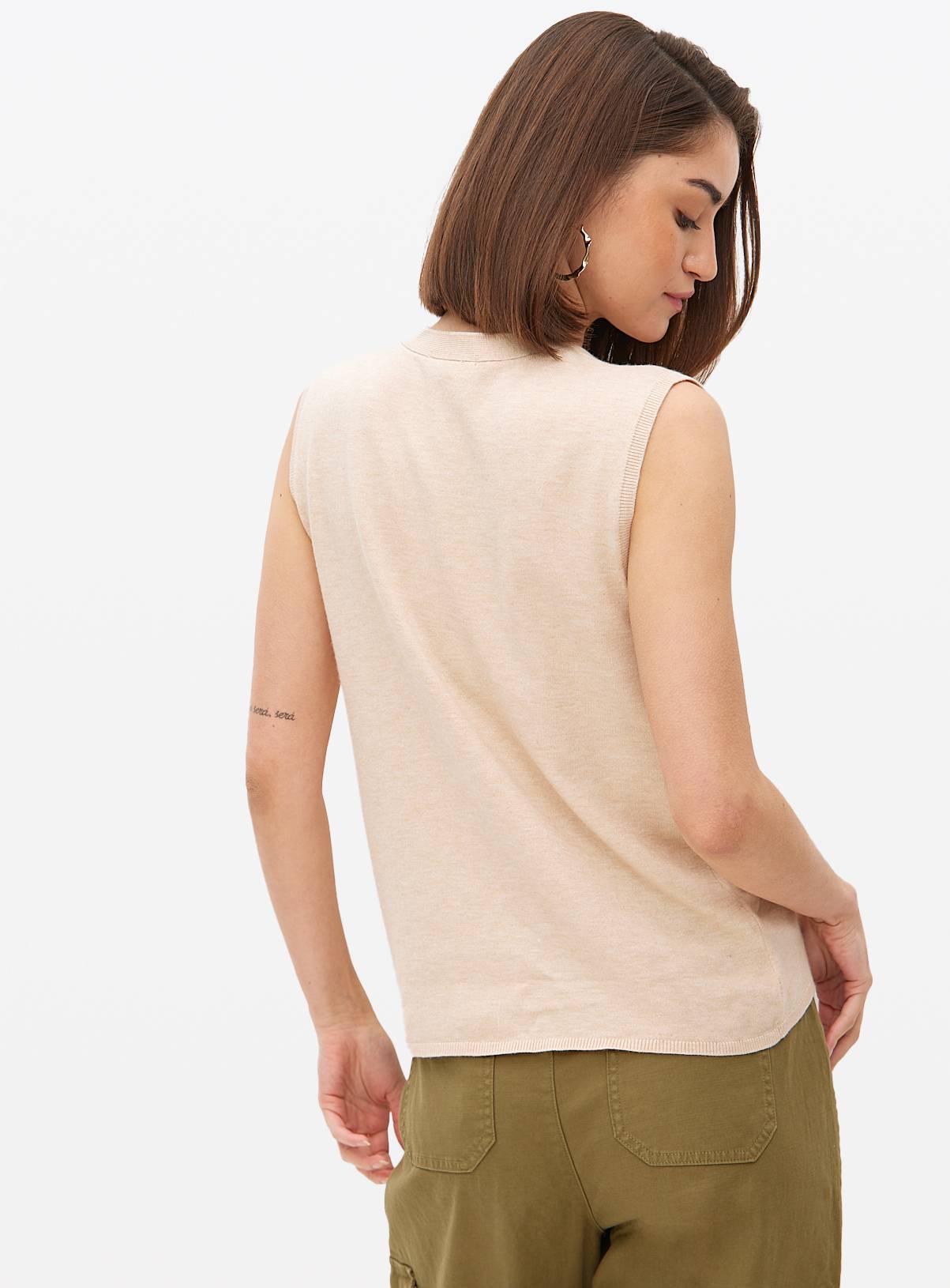Oatmeal Button Soft Touch Sleeveless Vest 8 - Image 4
