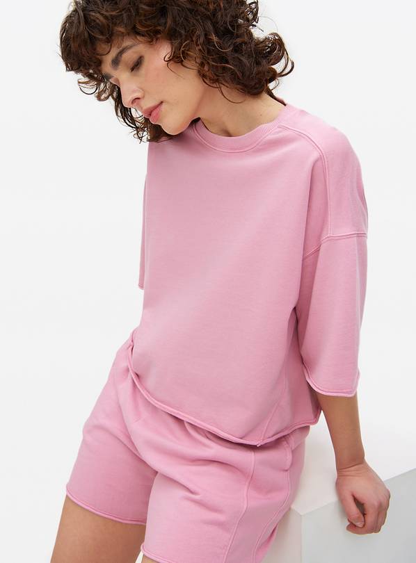 Pink Boxy Short Sleeve Sweatshirt XS