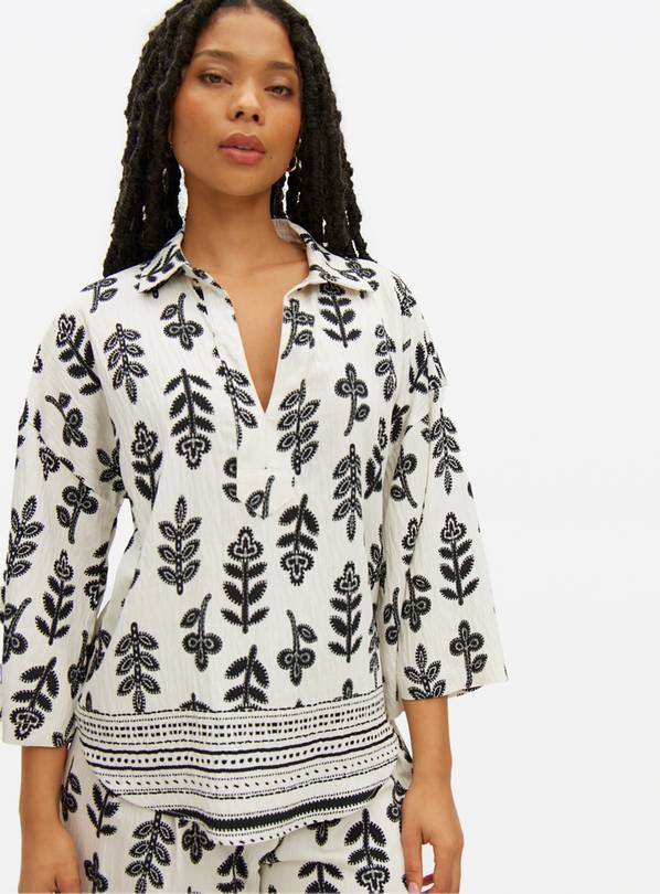 Mono Leaf Border Print Popover Co-ord Top 14