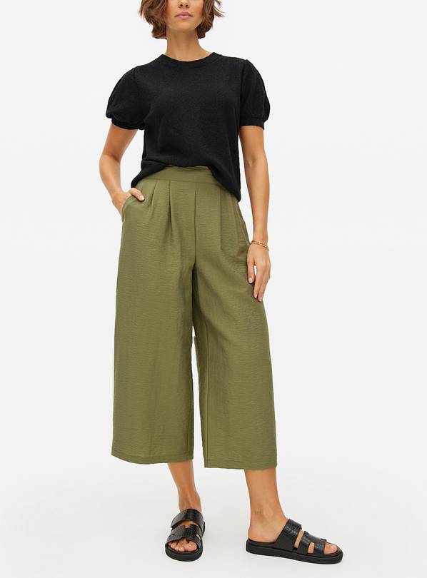 Khaki Draped Cropped Trousers M