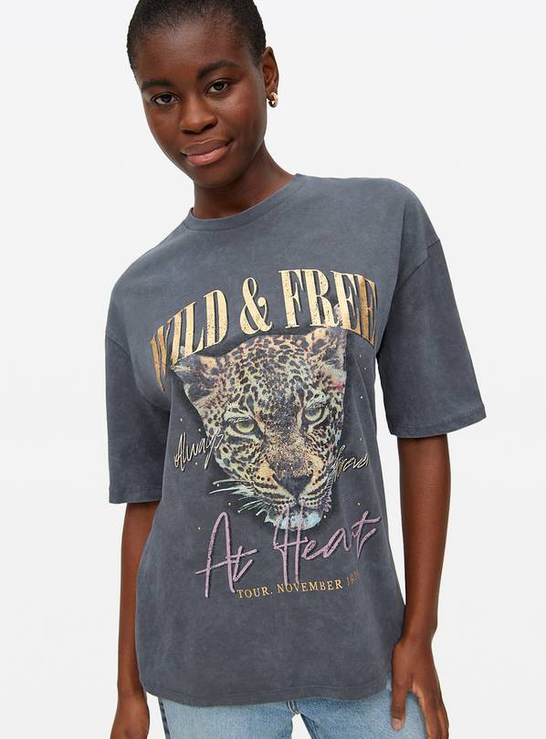 Charcoal Wild & Free Graphic Oversized T-Shirt XS