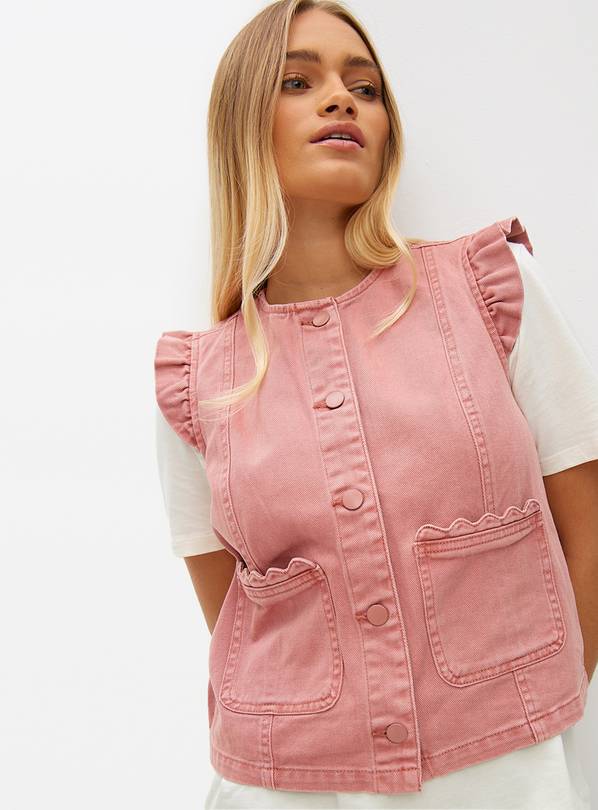 Pink Frill Detail Denim Waistcoat L