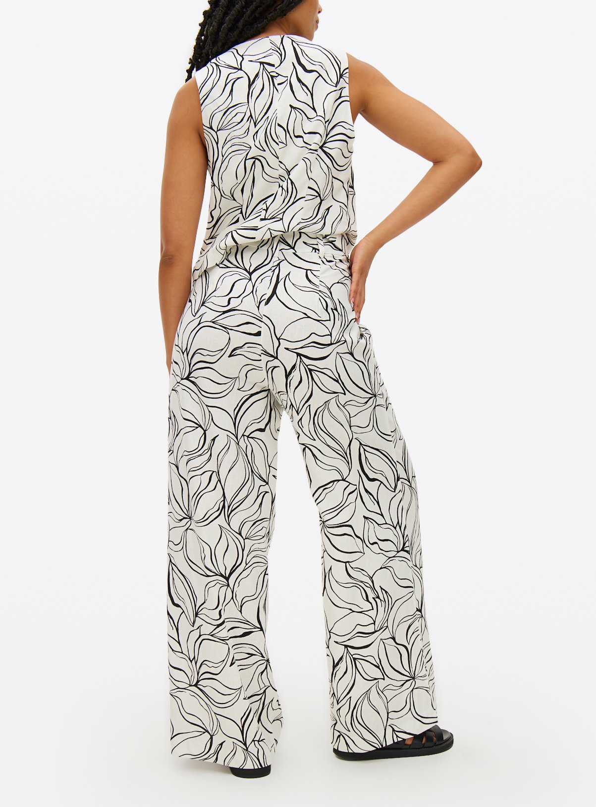 Mono Print Linen Blend Co-ord Wide Leg Trousers  14S - Image 4 thumbnail