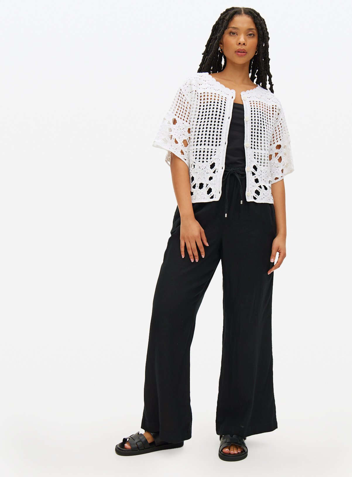Black Wide Leg Linen Blend Co-ord Trousers 16 - Image 2 thumbnail
