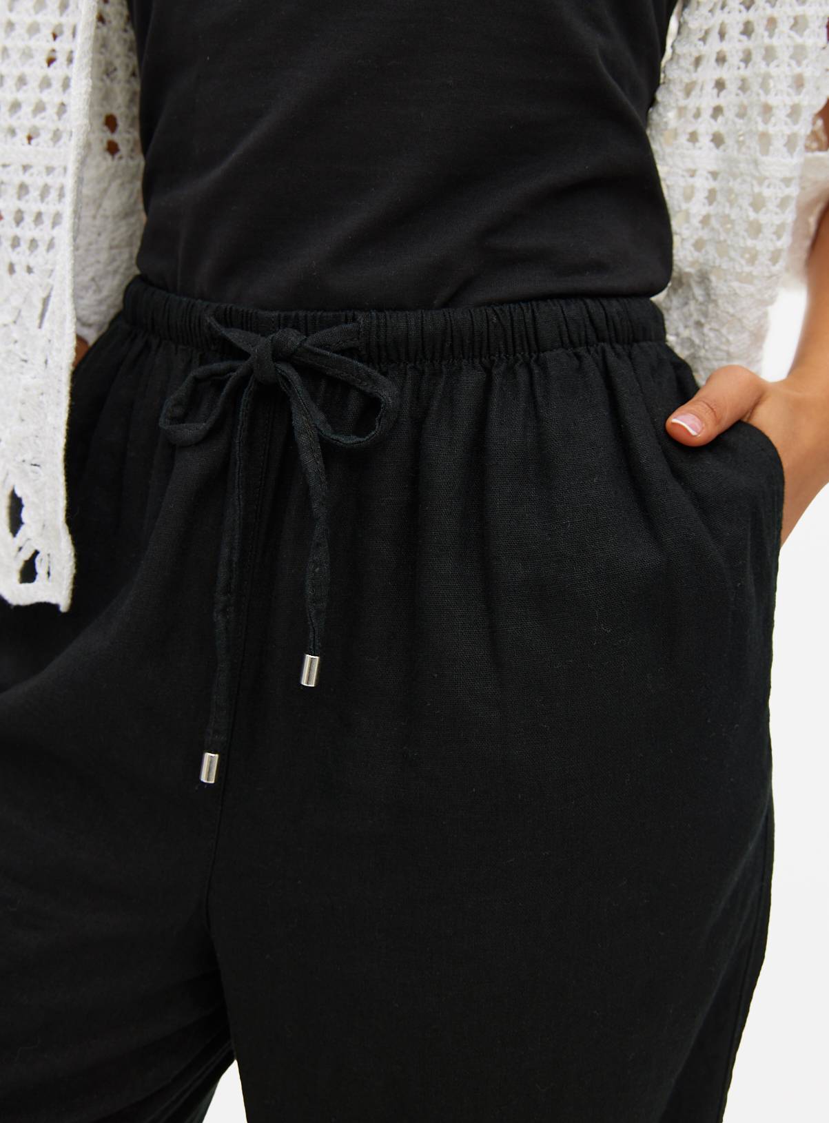 Black Wide Leg Linen Blend Co-ord Trousers 16 - Image 3