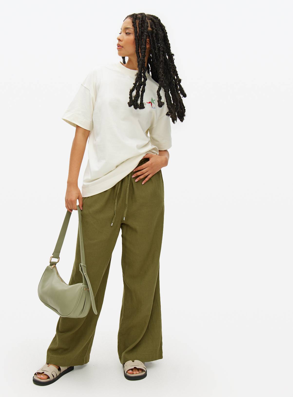 Khaki Wide Leg Linen Blend Co-ord Trousers 8 - Image 2