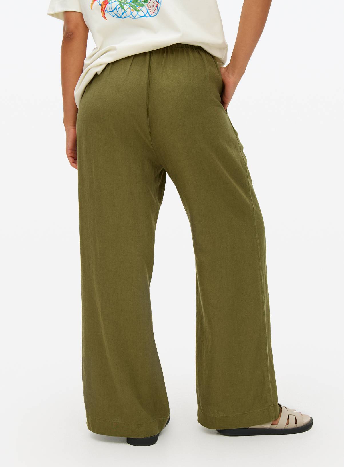 Khaki Wide Leg Linen Blend Co-ord Trousers 8 - Image 4