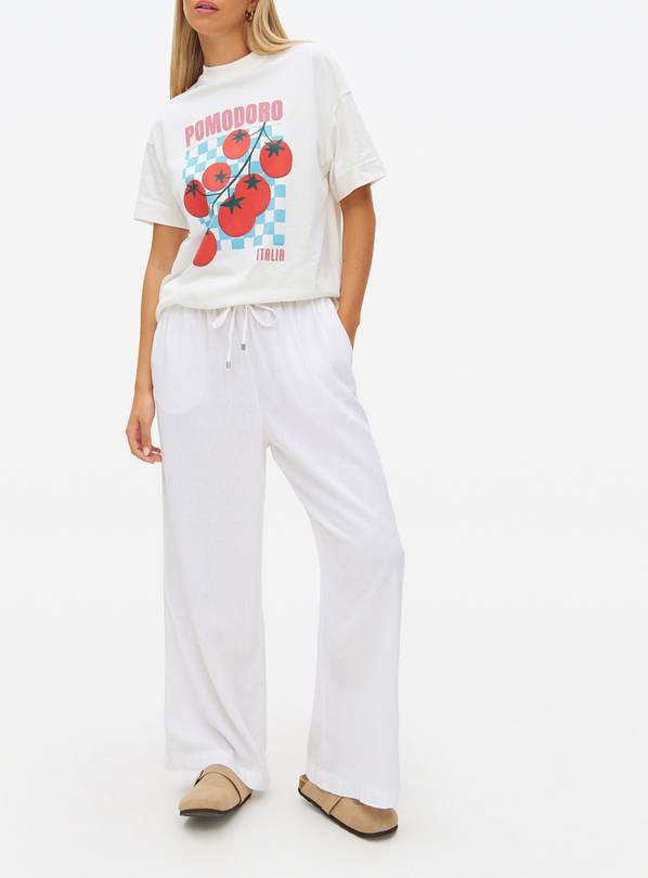 White Co-ord Wide Leg Linen Blend Trousers 10