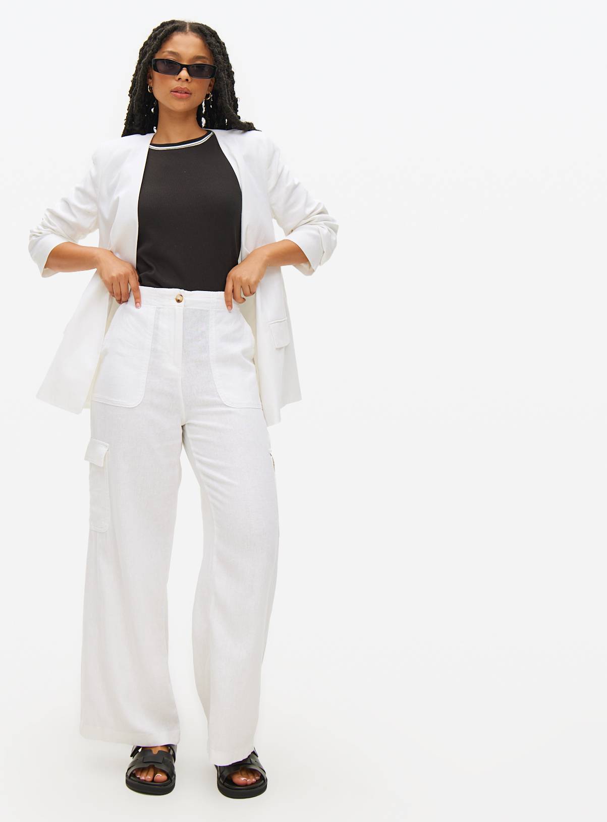 White Linen Blend Co-ord Utility Trousers  16 - Image 2
