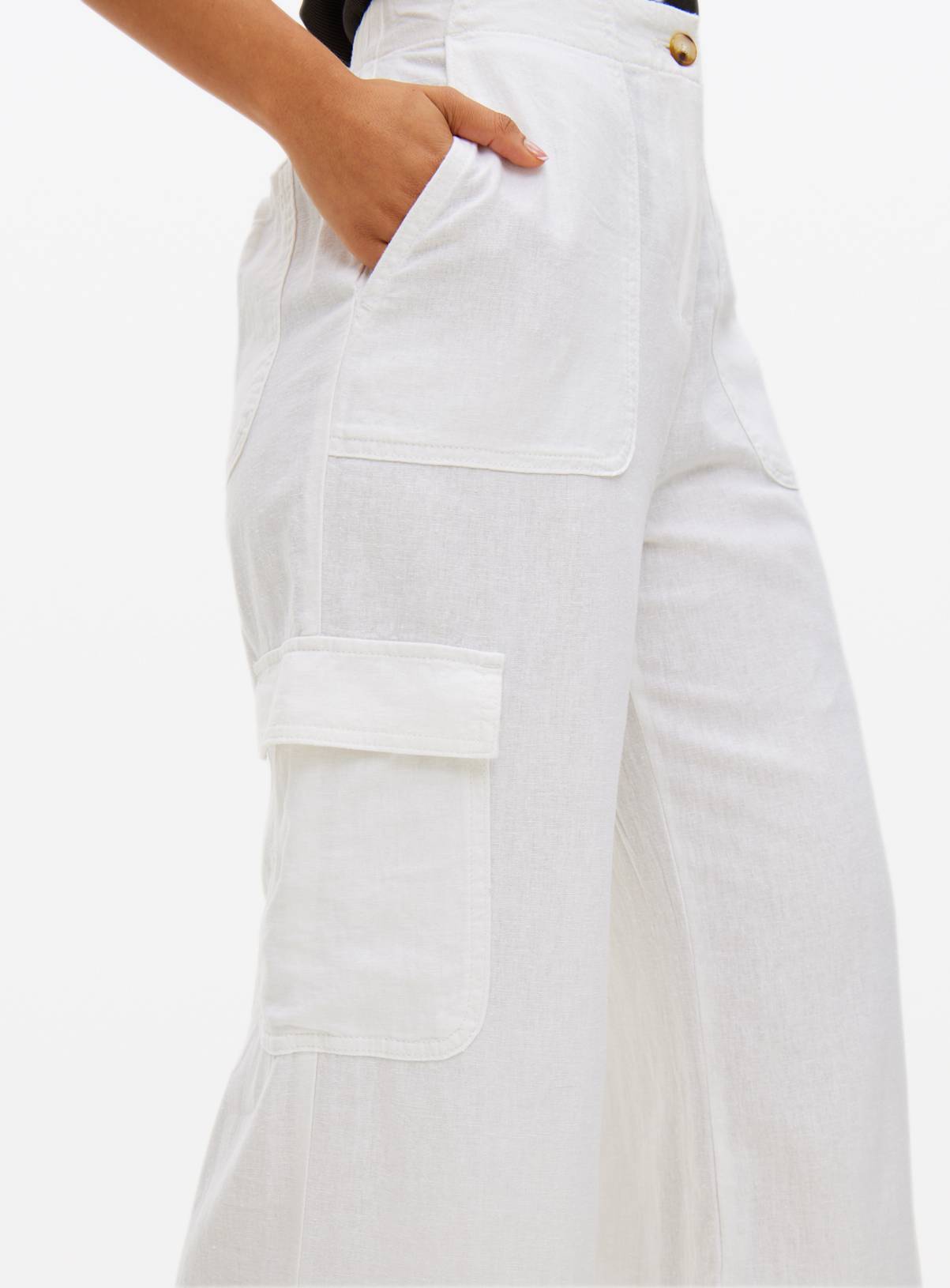 White Linen Blend Co-ord Utility Trousers  16 - Image 3