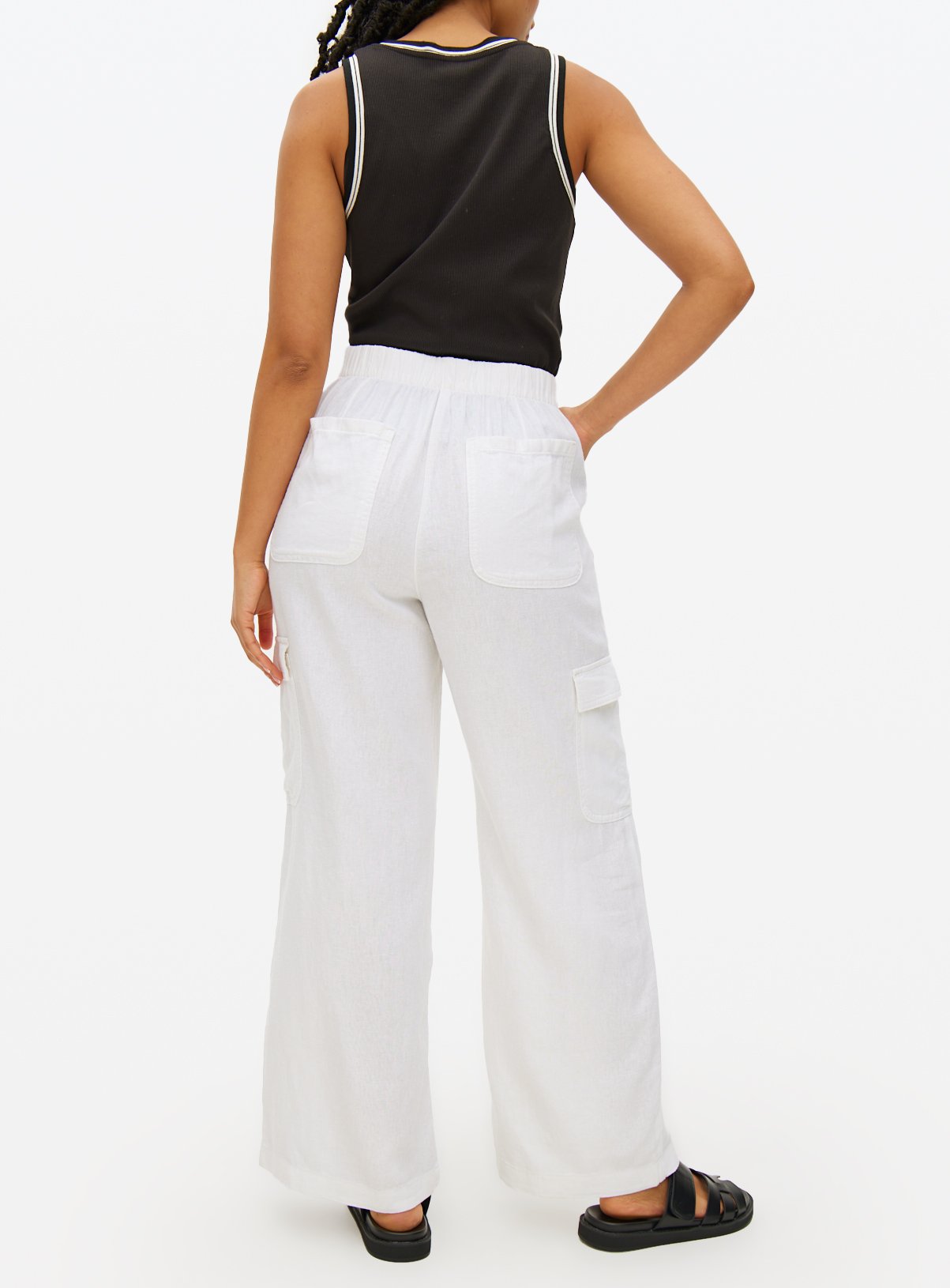 White Linen Blend Co-ord Utility Trousers  16 - Image 4 thumbnail