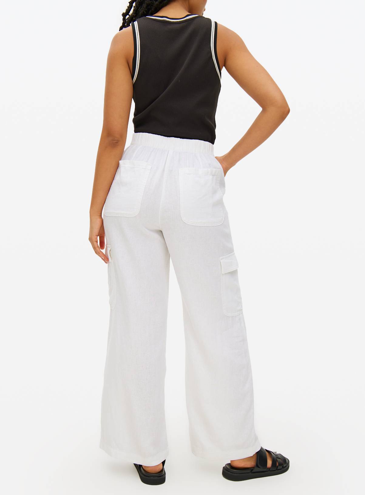 White Linen Blend Co-ord Utility Trousers  16 - Image 4