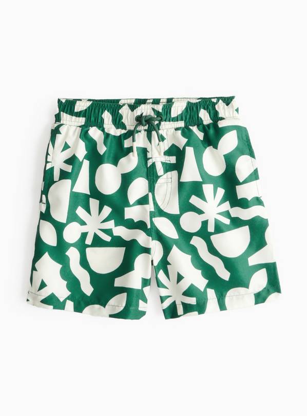 Mini Me Green Abstract Print Swim Shorts 7 years