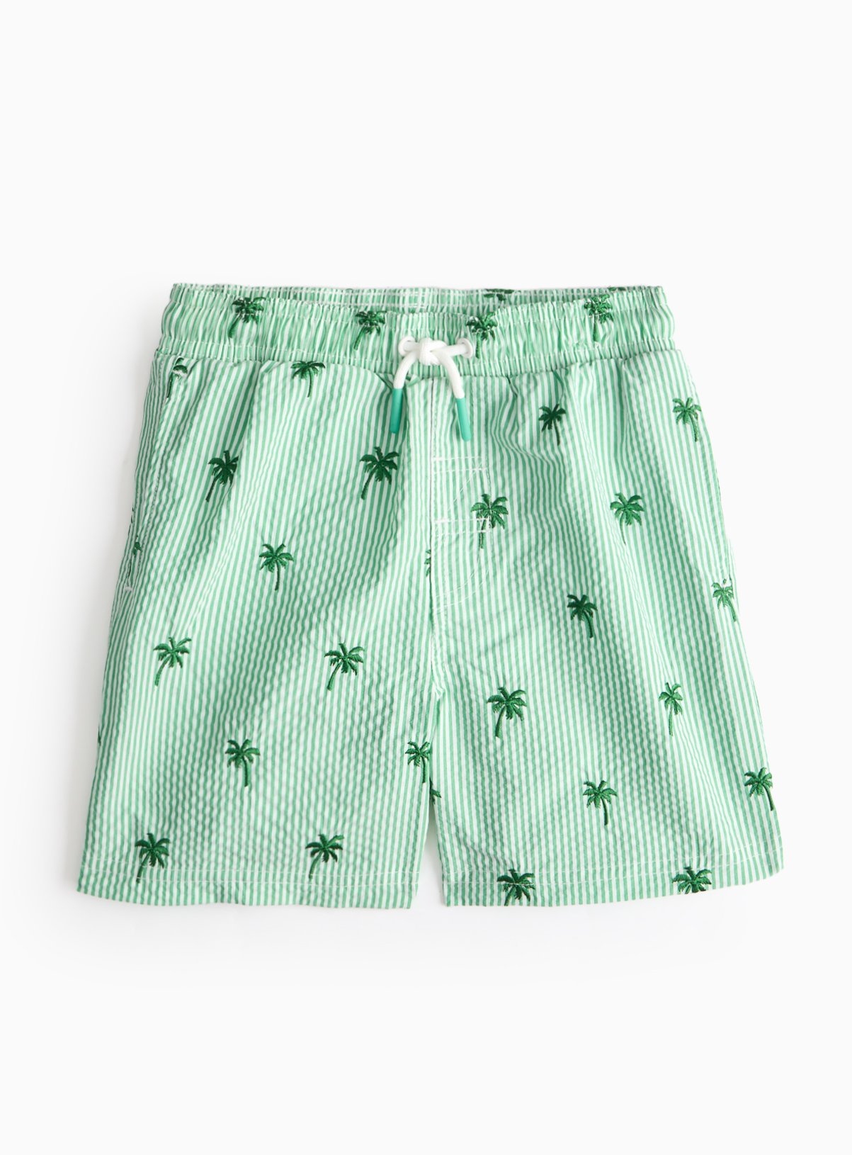 Mini Me Green Palm Print Seersucker Swim Shorts 3 years