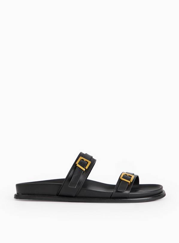 Black Leather Twin Buckle Sandals  6