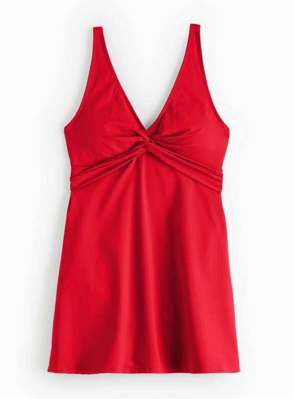 Red Shaping Tummy Control Skirt Swim Dress 16