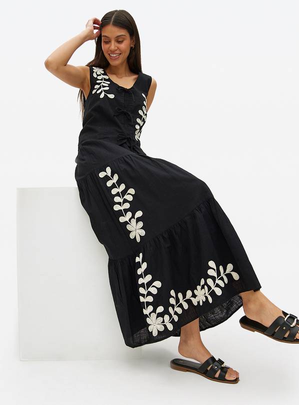 Black Embroidered Full Maxi Co-ord Skirt 10