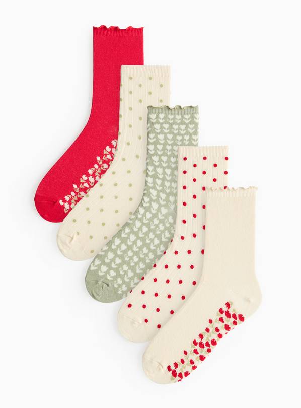 Tulip & Polka Dot Ankle Socks 5 Pack 4-8