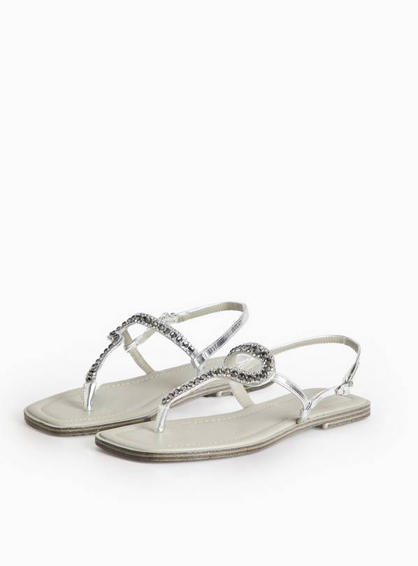 Silver Gem Embellished Sandals  8