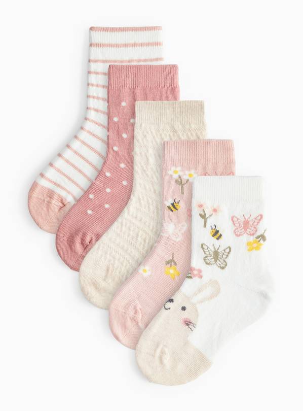 Pink Woodland Theme Socks 5 Pack 12.5-3.5