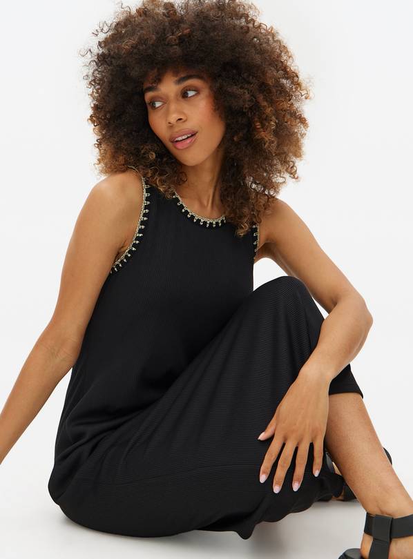 Black Crochet Trim Sleeveless Midi Dress 16