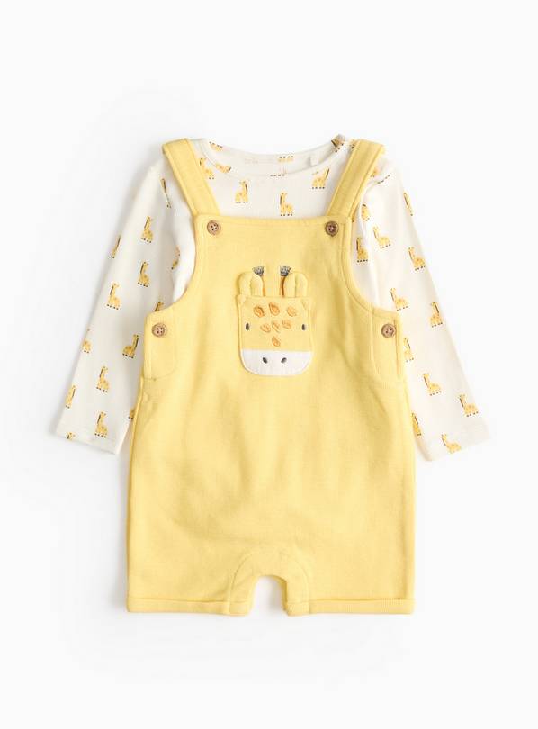 Bodysuit & Yellow Giraffe Bibshorts  12-18 months
