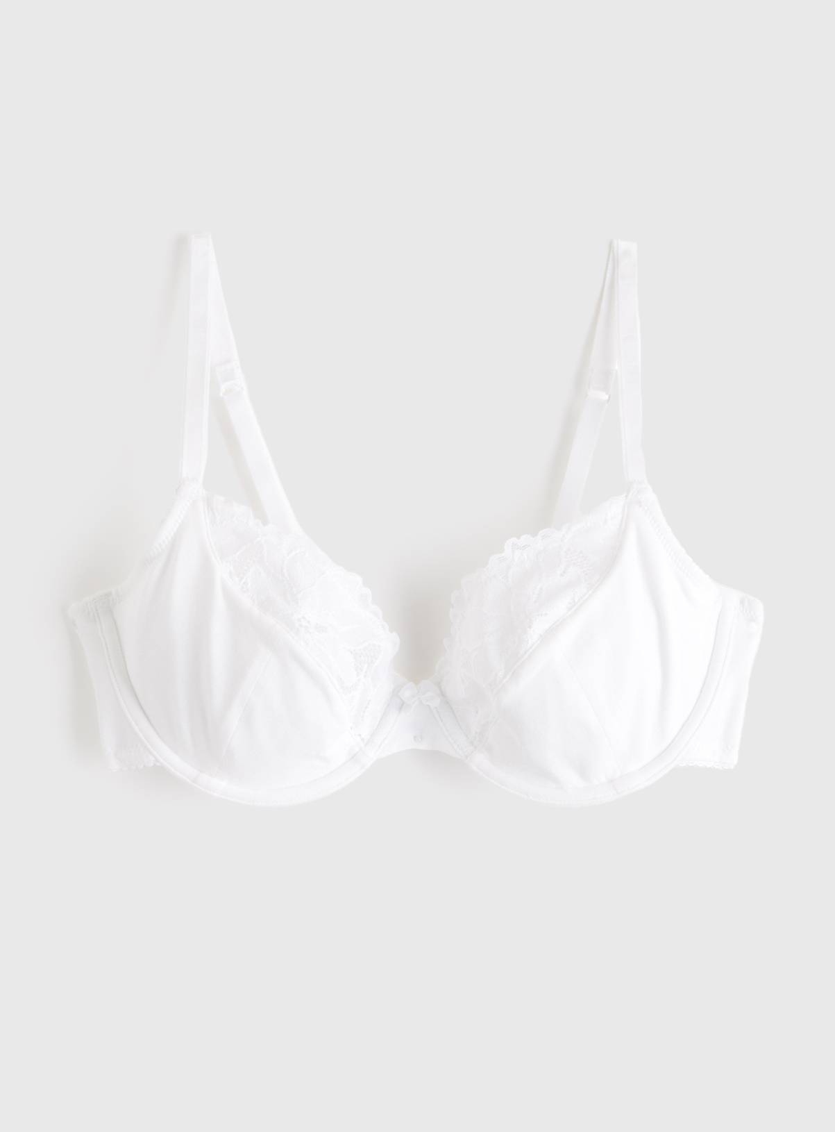 White Cotton Lace Trim Underwired Bra 32A - Image 3